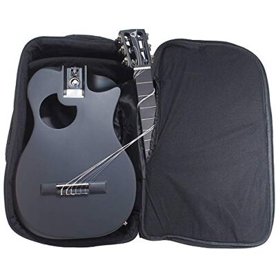 Journey Instruments Guitarra de viaje de fibra de carbono Guitarra acústica-eléctrica de viaje con sistema patentado plegable Funda de mochila portátil (clásica) Journey Instruments Guitarra de viaje de fibra de carbono Guitarra acústica-eléctrica de viaje con sistema patentado plegable Funda de mochila portátil (clásica)