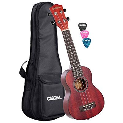 Cascha Ukelele soprano rojo caoba I Ukelele Starter Kit de 3 púas de colores + Funda + Ukelele soprano Premium caoba rojo I Guitarra hawaiana pequeña para principiantes avanzados Cascha Ukelele soprano rojo caoba I Ukelele Starter Kit de 3 púas de colores + Funda + Ukelele soprano Premium caoba rojo I Guitarra hawaiana pequeña para principiantes avanzados