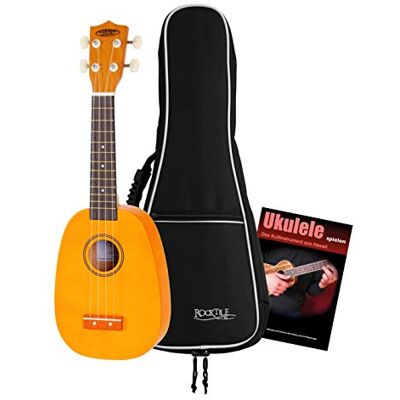 Classic Cantabile US-100P NAT Sopran Ukulele Pineapple Set incl. escuela 12 trastes, Afinador de guitarra suave, Cuerdas de nylon, Diseño de piña, Escuela de ukulele para principiantes, Funda Classic Cantabile US-100P NAT Sopran Ukulele Pineapple Set incl. escuela 12 trastes, Afinador de guitarra suave, Cuerdas de nylon, Diseño de piña, Escuela de ukulele para principiantes, Funda