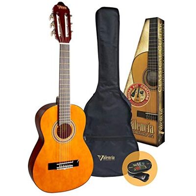 VALENCIA VC103K Kit de guitarra clásica 3/4 con bolsa y afinador VALENCIA VC103K Kit de guitarra clásica 3/4 con bolsa y afinador