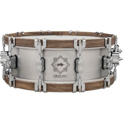 Pacific Drums Select Metal Snare 35.6x12.7 cm, 3mm aluminio/nogal, carcasa cepillada, aros de nogal Pacific Drums Select Metal Snare 35.6x12.7 cm, 3mm aluminio/nogal, carcasa cepillada, aros de nogal