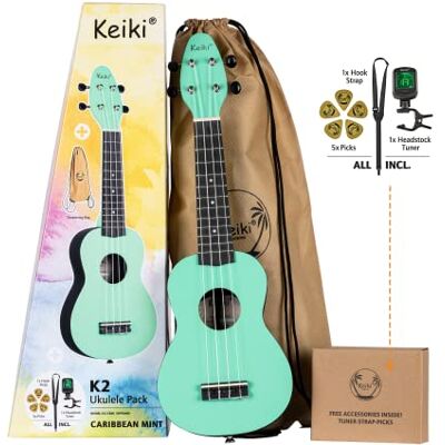 Ortega Guitars Ukelele Soprano verde Keiki K2 Kit de inicio incluye afinador, correa, 5 púas medianas y bolsa de dibujo pastel/menta caribe () Ortega Guitars Ukelele Soprano verde Keiki K2 Kit de inicio incluye afinador, correa, 5 púas medianas y bolsa de dibujo pastel/menta caribe ()