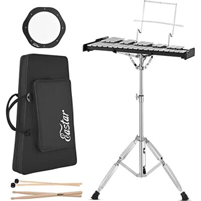 Eastar Kit de percusión avanzado de 32 notas Glockenspiel Xilófono para adultos principiantes con almohadilla de práctica de tambor de 8 pulgadas, soporte, mazos, baquetas y bolsa de transporte Eastar Kit de percusión avanzado de 32 notas Glockenspiel Xilófono para adultos principiantes con almohadilla de práctica de tambor de 8 pulgadas, soporte, mazos, baquetas y bolsa de transporte