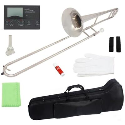 NeuneL Trombón alto, la superficie es plateada, trombón de tubo en Si bemol, cuerpo de latón del instrumento, interior pulido a mano, adecuado for principiantes y profesionales, bolsa de almacenamiento y kit NeuneL Trombón alto, la superficie es plateada, trombón de tubo en Si bemol, cuerpo de latón del instrumento, interior pulido a mano, adecuado for principiantes y profesionales, bolsa de almacenamiento y kit