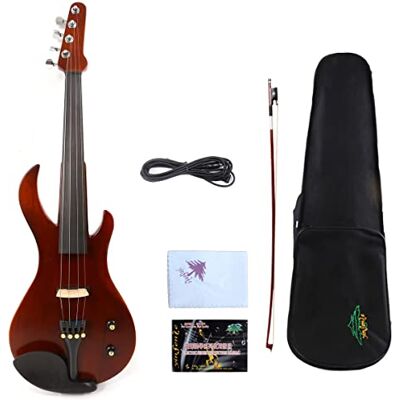 yinfente Violín eléctrico metálico 4/4 con forma de guitarra eléctrica, violín profesional, madera maciza, tamaño completo yinfente Violín eléctrico metálico 4/4 con forma de guitarra eléctrica, violín profesional, madera maciza, tamaño completo