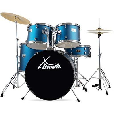 XDrum Semi 22" Standard Batería Satin Blue Sparkle incl. Escuela, 16" TT Hardware de 5 piezas con doble soporte:, Tamaños de cascos: 22" BD, 16" TT, 14" SD, Configuración estándar, Bombo: 22" x 14 XDrum Semi 22" Standard Batería Satin Blue Sparkle incl. Escuela, 16" TT Hardware de 5 piezas con doble soporte:, Tamaños de cascos: 22" BD, 16" TT, 14" SD, Configuración estándar, Bombo: 22" x 14