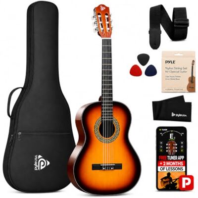 Pyle Kit de Guitarra Acústica para Principiantes Diestro, 3/4, Sun burst brillante Pyle Kit de Guitarra Acústica para Principiantes Diestro, 3/4, Sun burst brillante