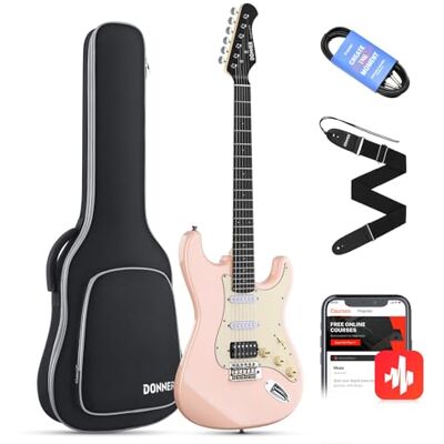Donner Juego de guitarra eléctrica Full Size, pastillas HSS Coil Split, 39 pulgadas Solid Body ST Guitar Beginner Set con bolsa, correa, cable (Designer Series, Retro Pink) Donner Juego de guitarra eléctrica Full Size, pastillas HSS Coil Split, 39 pulgadas Solid Body ST Guitar Beginner Set con bolsa, correa, cable (Designer Series, Retro Pink)