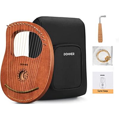 Donner Lyre Harp 16 Cuerdas Sillín de metal de caoba, estilo de la antigua Grecia con llave de afinación y bolsa negra, DLH-003 Donner Lyre Harp 16 Cuerdas Sillín de metal de caoba, estilo de la antigua Grecia con llave de afinación y bolsa negra, DLH-003