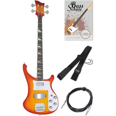 ROCKTILE Pro RB-400R Redneck E-Bass Red Sunburst Set, Bajo, Cuerpo: tilo Pro-Series, Modelo especial Rockin', Mástil: arce, Diapasón: palisandro, Incrustaciones: perla, Mástil encolado ROCKTILE Pro RB-400R Redneck E-Bass Red Sunburst Set, Bajo, Cuerpo: tilo Pro-Series, Modelo especial Rockin', Mástil: arce, Diapasón: palisandro, Incrustaciones: perla, Mástil encolado