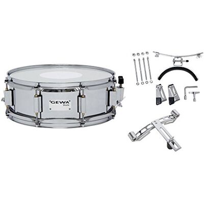 GEWA tambor de marcha pequeño, casco de acero cromado con aros tensores históricos rojos, 13 x 5", 8 tornillos tensores, parches Remo USA, incl. placa perforada y soporte de rodilla GEWA tambor de marcha pequeño, casco de acero cromado con aros tensores históricos rojos, 13 x 5", 8 tornillos tensores, parches Remo USA, incl. placa perforada y soporte de rodilla