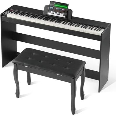 VEVOR Piano Digital de 88 Teclas Totalmente Ponderadas con Teclado Dual y Altavoces, Soporte de Gabinete Simple, Banco doble, Auriculares, 200 Tonos y Ritmos Compatible con Bluetooth/USB/MIDI VEVOR Piano Digital de 88 Teclas Totalmente Ponderadas con Teclado Dual y Altavoces, Soporte de Gabinete Simple, Banco doble, Auriculares, 200 Tonos y Ritmos Compatible con Bluetooth/USB/MIDI