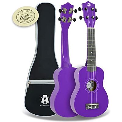 A-Star Ukelele soprano para principiantes en morado con cuerdas Aquila de primera calidad, bolsa acolchada gratis A-Star Ukelele soprano para principiantes en morado con cuerdas Aquila de primera calidad, bolsa acolchada gratis