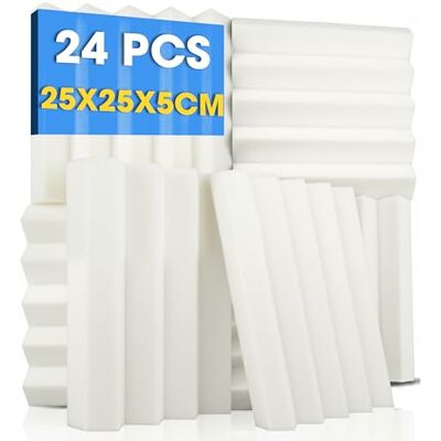 Arrowzoom 24 Paneles Acústicos Wedge 25x25x5cm Espuma Absorbente Blanco Espuma acústica de alta densidad para reducir eco en estudio, gaming y oficina en casa con tratamiento acústico Arrowzoom 24 Paneles Acústicos Wedge 25x25x5cm Espuma Absorbente Blanco Espuma acústica de alta densidad para reducir eco en estudio, gaming y oficina en casa con tratamiento acústico