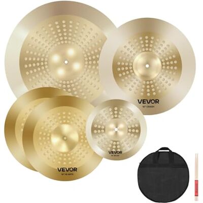 VEVOR Paquete de Platillos, 4 PCS Juego de Platillos de Aleación para Baterías con Hi-hats de 355 mm, Crash de 400 mm, Ride de 505 mm, Splash de 254 mm, Baquetas y Funda de Platillos, Cobre Brillante VEVOR Paquete de Platillos, 4 PCS Juego de Platillos de Aleación para Baterías con Hi-hats de 355 mm, Crash de 400 mm, Ride de 505 mm, Splash de 254 mm, Baquetas y Funda de Platillos, Cobre Brillante