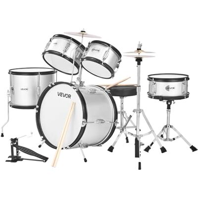 VEVOR Batería Infantil de 5 Piezas de 406,4 mm para Principiantes con Trono Ajustable, Platillo y Dos Pares de Baquetas, Kit de Aprendizaje de Música de Batería para Niños de 6 a 13 Años, Plata VEVOR Batería Infantil de 5 Piezas de 406,4 mm para Principiantes con Trono Ajustable, Platillo y Dos Pares de Baquetas, Kit de Aprendizaje de Música de Batería para Niños de 6 a 13 Años, Plata