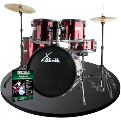 XDrum Rookie 22" Fusion Set Completo de Batería Ruby Red incl. Escuela Hardware negra de 5 piezas con doble soporte, Tamaños de cascos: 22" BD, 14" TT, 14" SD, Bombo: 22" x 16", Caja: 14" x 5 XDrum Rookie 22" Fusion Set Completo de Batería Ruby Red incl. Escuela Hardware negra de 5 piezas con doble soporte, Tamaños de cascos: 22" BD, 14" TT, 14" SD, Bombo: 22" x 16", Caja: 14" x 5