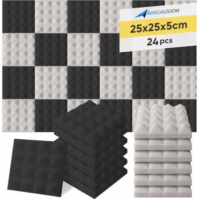 Arrowzoom 24 Panels acustico absorcion sonido Piramide 25x25x5cm Espuma acustica aislamiento de grabacion Casas Estudios Azulejos Incombustibles Insonorizados Negro Gris Arrowzoom 24 Panels acustico absorcion sonido Piramide 25x25x5cm Espuma acustica aislamiento de grabacion Casas Estudios Azulejos Incombustibles Insonorizados Negro Gris