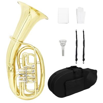 WKRTGFHJ Eufonio Teclado Plano De Cuatro Teclas Bombardino Instrumento De Metal En Si Bemol Trompa De Cola Bajo WKRTGFHJ Eufonio Teclado Plano De Cuatro Teclas Bombardino Instrumento De Metal En Si Bemol Trompa De Cola Bajo