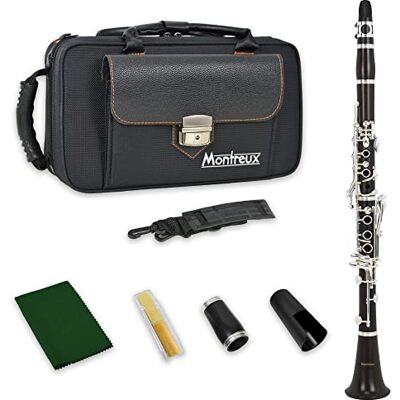 Montreux Concert Series Intermediate Advanced Bb Clarinet Con Estuche De Transporte Premium, Boquilla, Caña, Dos Barriles: Madera De Ébano, 17 Llaves Plateadas, B Flat Montreux Concert Series Intermediate Advanced Bb Clarinet Con Estuche De Transporte Premium, Boquilla, Caña, Dos Barriles: Madera De Ébano, 17 Llaves Plateadas, B Flat