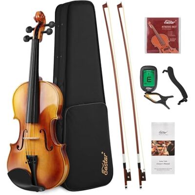 Eastar Juego de violín 4/4 de madera maciza con estuche rígido, hombrera, dos arcos y cuerdas adicionales (EVA-330) Eastar Juego de violín 4/4 de madera maciza con estuche rígido, hombrera, dos arcos y cuerdas adicionales (EVA-330)