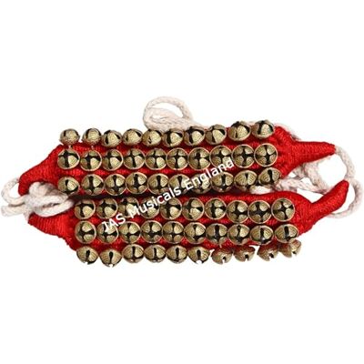 JAS Ghungroo/Ghunghroo/Ghunghru/Ghungru, Chalangai, acolchado, de punto de cuadros rojos, 3 líneas, pulsera de tobillo par JAS Ghungroo/Ghunghroo/Ghunghru/Ghungru, Chalangai, acolchado, de punto de cuadros rojos, 3 líneas, pulsera de tobillo par