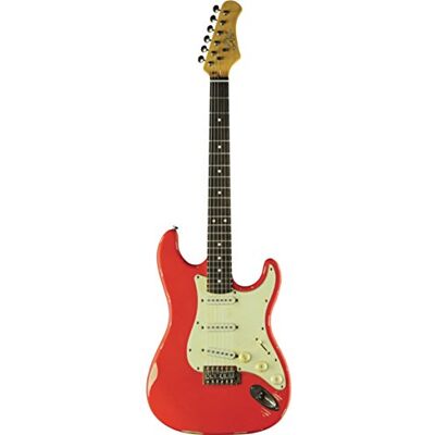 EKO GUITARS S-300 Relic Fiesta Red, Guitarra Eléctrica con Acabado Relic de la Serie ''Tribute Relic“, Cuerpo de Paulownia, Mástil de Arce Americano, Diapasón de 22 Trastes en Resina WPC EKO GUITARS S-300 Relic Fiesta Red, Guitarra Eléctrica con Acabado Relic de la Serie ''Tribute Relic“, Cuerpo de Paulownia, Mástil de Arce Americano, Diapasón de 22 Trastes en Resina WPC