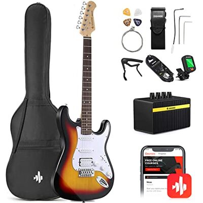 Donner Guitarra Eléctrica Tamaño Completo 39 Pulgadas con Amplificador, Bolsa, Capo, Correa, Cuerda, Sintonizador, Cable y Púas (Sunburst, DST-100S) Donner Guitarra Eléctrica Tamaño Completo 39 Pulgadas con Amplificador, Bolsa, Capo, Correa, Cuerda, Sintonizador, Cable y Púas (Sunburst, DST-100S)