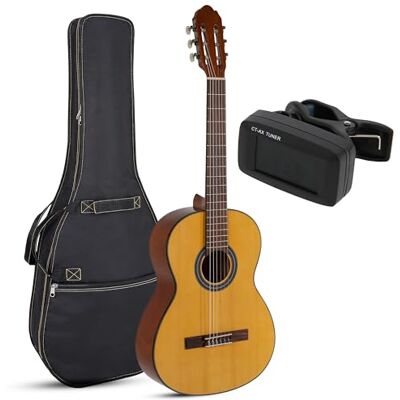 GEWA guitarra de concierto estudiante 4/4 con funda y afinador, para escuela de música, set de iniciación GEWA guitarra de concierto estudiante 4/4 con funda y afinador, para escuela de música, set de iniciación