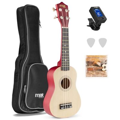 MAX Ukelele soprano madera natural 21" en madera de tilo para adultos Ukelele tamaño soprano con sonido cálido para principiantes, incluye funda, afinador, púas y cuerdas de repuesto. MAX Ukelele soprano madera natural 21" en madera de tilo para adultos Ukelele tamaño soprano con sonido cálido para principiantes, incluye funda, afinador, púas y cuerdas de repuesto.