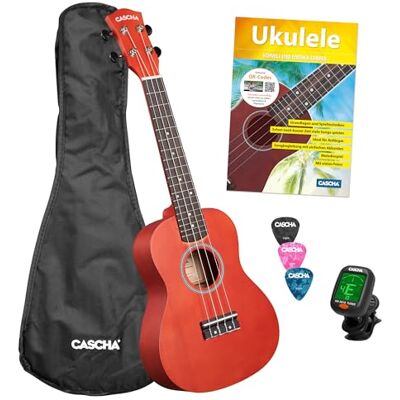 Cascha Concert Linden Red Ukelele (incluye bolsa, 3 púas, book, sintonizador) Cascha Concert Linden Red Ukelele (incluye bolsa, 3 púas, book, sintonizador)