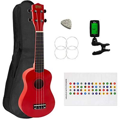 Mad About Tiger Ukelele Soprano para Principiantes, Gratis Bolsa de Ukelele y Sintonizador, Color Rojo Mad About Tiger Ukelele Soprano para Principiantes, Gratis Bolsa de Ukelele y Sintonizador, Color Rojo