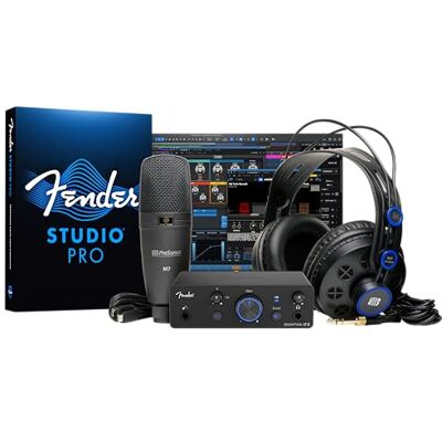 Fender Quantum Creator Bundle Kit de grabación casera con interfaz USB-C Quantum LT 2, micrófono condensador M7, auriculares HD7, cable XLR, soporte para micrófono y Studio Pro. Fender Quantum Creator Bundle Kit de grabación casera con interfaz USB-C Quantum LT 2, micrófono condensador M7, auriculares HD7, cable XLR, soporte para micrófono y Studio Pro.