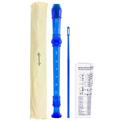 World Rhythm Flauta dulce soprano escolar de 3 piezas, incluye barra de limpieza, tabla de dedos y bolsa de transporte, color azul World Rhythm Flauta dulce soprano escolar de 3 piezas, incluye barra de limpieza, tabla de dedos y bolsa de transporte, color azul