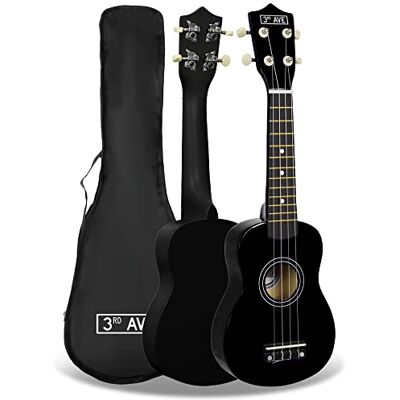 3rd Avenue Ukulele soprano para principiantes de 21 pulgadas de , Negro, Funda de transporte 3rd Avenue Ukulele soprano para principiantes de 21 pulgadas de , Negro, Funda de transporte