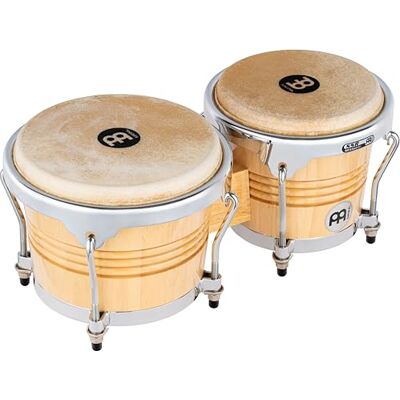 Meinl Percussion Bongos Wood Chrome 2 tambores de mano con 6.75 y 8 pulgadas incluyendo llave de afinación roble siam, alto brillo natural () Meinl Percussion Bongos Wood Chrome 2 tambores de mano con 6.75 y 8 pulgadas incluyendo llave de afinación roble siam, alto brillo natural ()