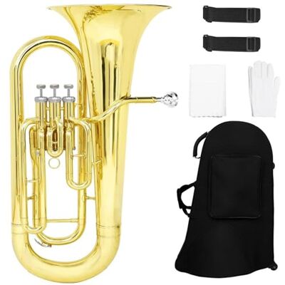 DVCSDE Eufonio Para Principiantes Bombardino Plano Bb Instrumento Musical De Latón Con Llave Vertical 3 Teclas Bocina Barítono Profesional DVCSDE Eufonio Para Principiantes Bombardino Plano Bb Instrumento Musical De Latón Con Llave Vertical 3 Teclas Bocina Barítono Profesional