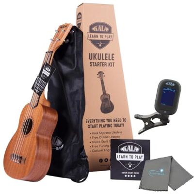Kala Learn To Play Ukelele Starter Kit con bolsa de mano, App & Book Bundle incluye Tuner y Lumintrail Paño de pulido Kala Learn To Play Ukelele Starter Kit con bolsa de mano, App & Book Bundle incluye Tuner y Lumintrail Paño de pulido