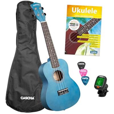 Cascha Concert Linden Blue Juego de ukelele (incluye bolsa, 3 púas, libro, sintonizador) Cascha Concert Linden Blue Juego de ukelele (incluye bolsa, 3 púas, libro, sintonizador)