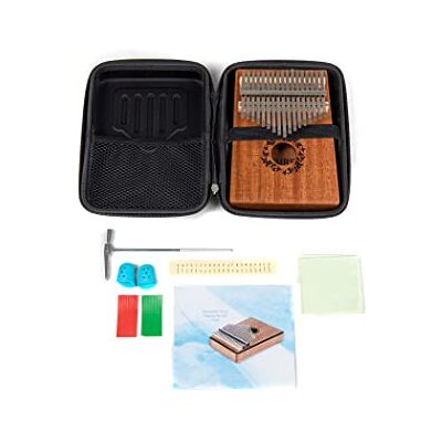 GEWA Kalimba piano de pulgar caoba, motivo hojas, 17 cañas de acero, afinable, incl. borsa, martillo de afinar, manual GEWA Kalimba piano de pulgar caoba, motivo hojas, 17 cañas de acero, afinable, incl. borsa, martillo de afinar, manual