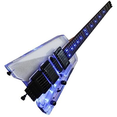 FLFL Guitarra de viaje portátil sin cabeza, cuerpo acrílico, diapasón de palisandro, mini guitarra eléctrica Principiantes Guitarra Eléctrica FLFL Guitarra de viaje portátil sin cabeza, cuerpo acrílico, diapasón de palisandro, mini guitarra eléctrica Principiantes Guitarra Eléctrica