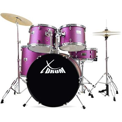 XDrum Semi 22" Standard Batería Satin Purple Sparkle incl. Escuela Hardware de 5 piezas con doble soporte:, Tamaños de cascos: 22" BD, 16" TT, 14" SD, Configuración estándar, Caja: 14" x 5 XDrum Semi 22" Standard Batería Satin Purple Sparkle incl. Escuela Hardware de 5 piezas con doble soporte:, Tamaños de cascos: 22" BD, 16" TT, 14" SD, Configuración estándar, Caja: 14" x 5