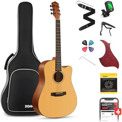 Donner Guitarra Acústica 4/4 Guitarra Acústica Kit Abeto Caoba de Adulto Dreadnought Cutaway 41 Pulgadas con Funda Correa Cejilla Cuerdas Afinador(DAG-1C) Donner Guitarra Acústica 4/4 Guitarra Acústica Kit Abeto Caoba de Adulto Dreadnought Cutaway 41 Pulgadas con Funda Correa Cejilla Cuerdas Afinador(DAG-1C)