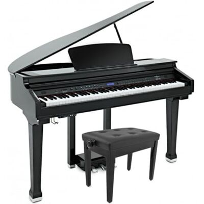 gear4music Piano de Cola Digital GDP-100 con Banqueta de Acabado Ébano Pulido Compacto, Sensación Realista de las 88 Teclas Contrapesadas Sensibles al Tacto, Modos Split y Layer gear4music Piano de Cola Digital GDP-100 con Banqueta de Acabado Ébano Pulido Compacto, Sensación Realista de las 88 Teclas Contrapesadas Sensibles al Tacto, Modos Split y Layer
