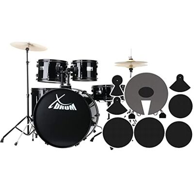 XDrum Rookie Batería Fusion 22" Negra más Set de Amortiguadores, 14" TT Cascos de álamo acústicamente premium con acabado especial, Hardware negro de 5 piezas con doble soporte, 14" TT, 14" SD XDrum Rookie Batería Fusion 22" Negra más Set de Amortiguadores, 14" TT Cascos de álamo acústicamente premium con acabado especial, Hardware negro de 5 piezas con doble soporte, 14" TT, 14" SD