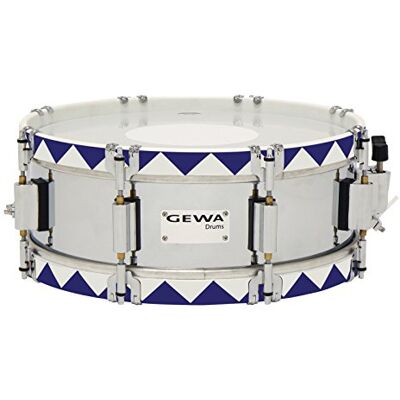GEWA tambor de marcha pequeño, casco de acero cromado con aros tensores históricos azules, 13 x 5", 8 tornillos tensores, parches Remo USA, incl. placa perforada y soporte de rodilla GEWA tambor de marcha pequeño, casco de acero cromado con aros tensores históricos azules, 13 x 5", 8 tornillos tensores, parches Remo USA, incl. placa perforada y soporte de rodilla