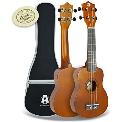 A-Star Ukelele soprano para principiantes en acabado de madera natural con cuerdas Aquila de primera calidad, bolsa acolchada gratis A-Star Ukelele soprano para principiantes en acabado de madera natural con cuerdas Aquila de primera calidad, bolsa acolchada gratis