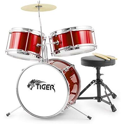 Tiger Batería infantil para principiantes, color rojo Tiger Batería infantil para principiantes, color rojo