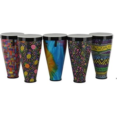 GEWA Liberty Timbau Stackable Drums Diámetro: 9" (22,8 cm) Altura: 18" (45 cm) Patrón conjunto de 5: Crazy Neon, Pineapple, Abstract, Batik, Sarong GEWA Liberty Timbau Stackable Drums Diámetro: 9" (22,8 cm) Altura: 18" (45 cm) Patrón conjunto de 5: Crazy Neon, Pineapple, Abstract, Batik, Sarong
