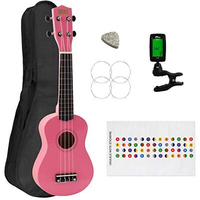 Mad About Ukelele Soprano para Principiantes con Bolsa Uke y Sintonizador Gratis, Rosa Mad About Ukelele Soprano para Principiantes con Bolsa Uke y Sintonizador Gratis, Rosa